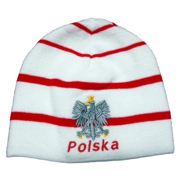 Czapka dziana w czerwone paski-0